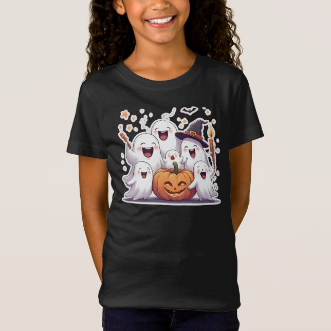 Fantasmas bonitos do Halloween e camiseta de abóbo (Frente)