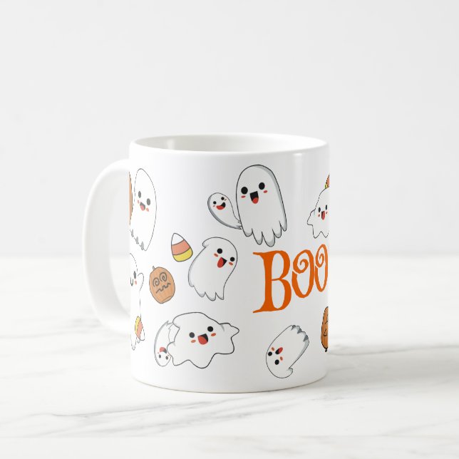 Fantasmas bonitos e Abóboras na Caneca do Hallowee (Frente Esquerda)