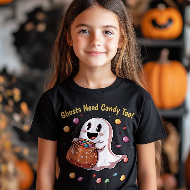 Fantasmas Precisam De Doces Também! Garota Hallowe (Ghosts Need Candy Too! Halloween Boy Girl T-Shirt)