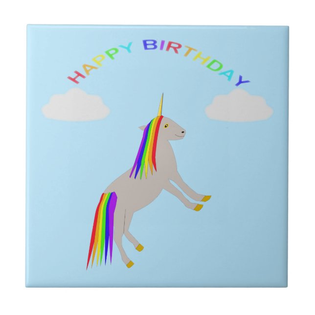 Fantasy Birthday Unicorn Rainbow and Clouds (Frente)