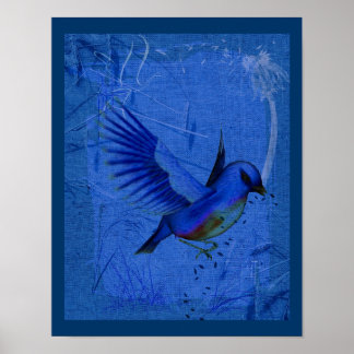 Fantasy Bluebird Sobre Blue Nature Art Poster