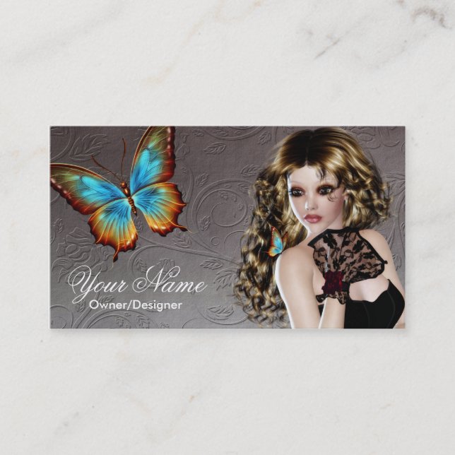 Fantasy Brunette Butterfly Cartão de visita (Frente)