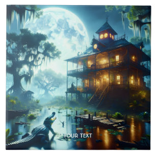 Fantasy Cute Cabin Lake Crocodile