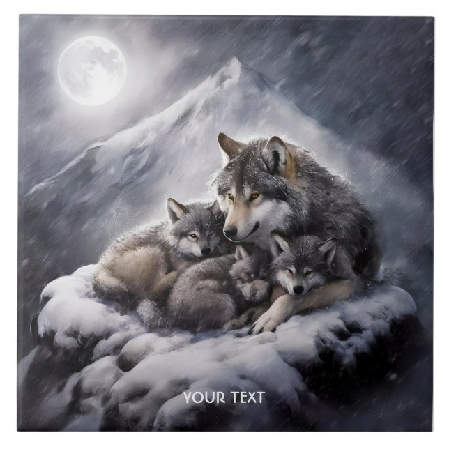Fantasy Cute Wolf Family Winter (Frente)