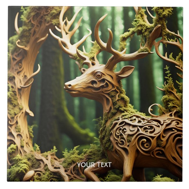 Fantasy Cute Wooden Carving Deer (Frente)