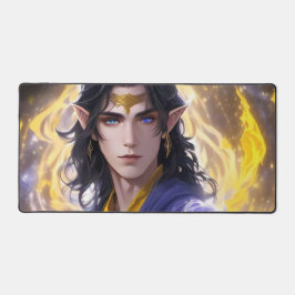 Fantasy Elven Mage: Cabelo Escuro e Fundo Fiery