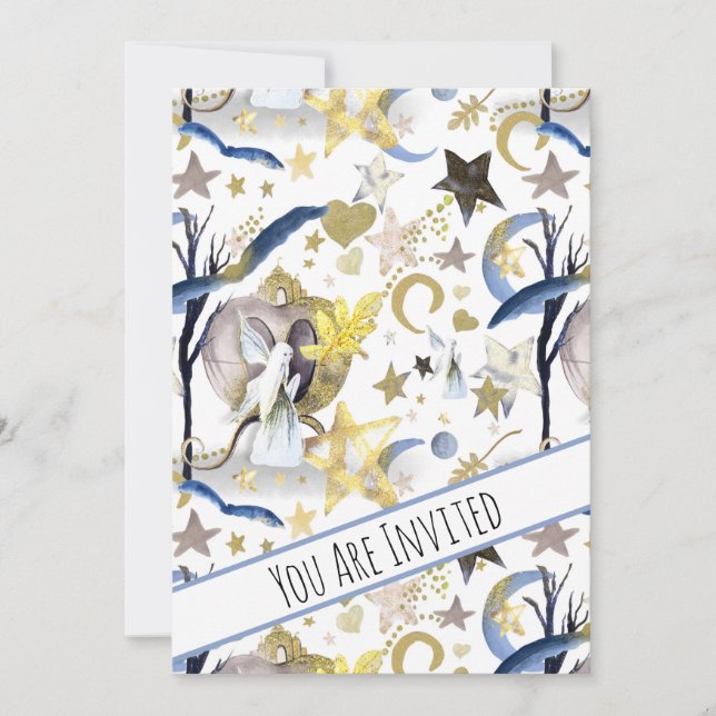 *~ Fantasy Fairy Stars Convite para Chá de fraldas (Frente)