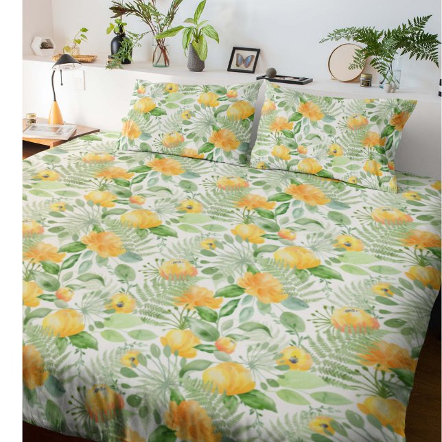Fantasy Fern e Floral Lemon-y (Lemon yellow and fern green floral pattern pillowcases)