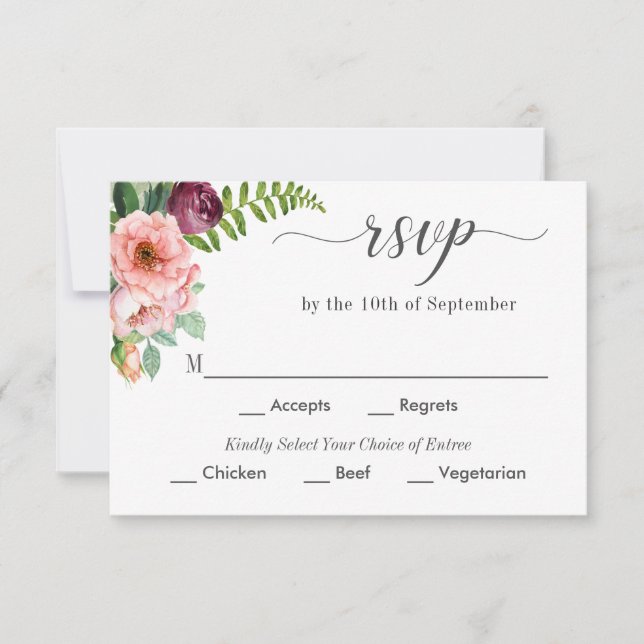 Fantasy Floral Wedding RSVP com opções de entrada (Frente)