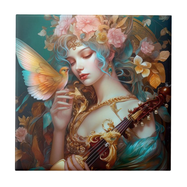 Fantasy Lady With Lute & Butterfly Bird (Frente)