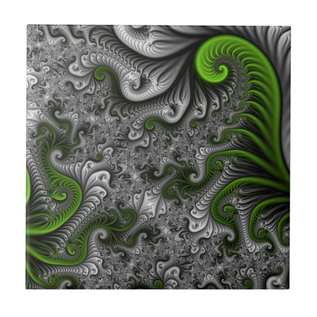 Fantasy Mundo Verde E Arte Fractal Cinza (Frente)