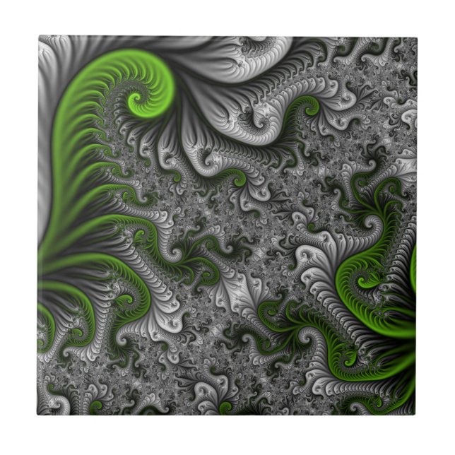 Fantasy Mundo Verde E Arte Fractal Cinza (Frente)