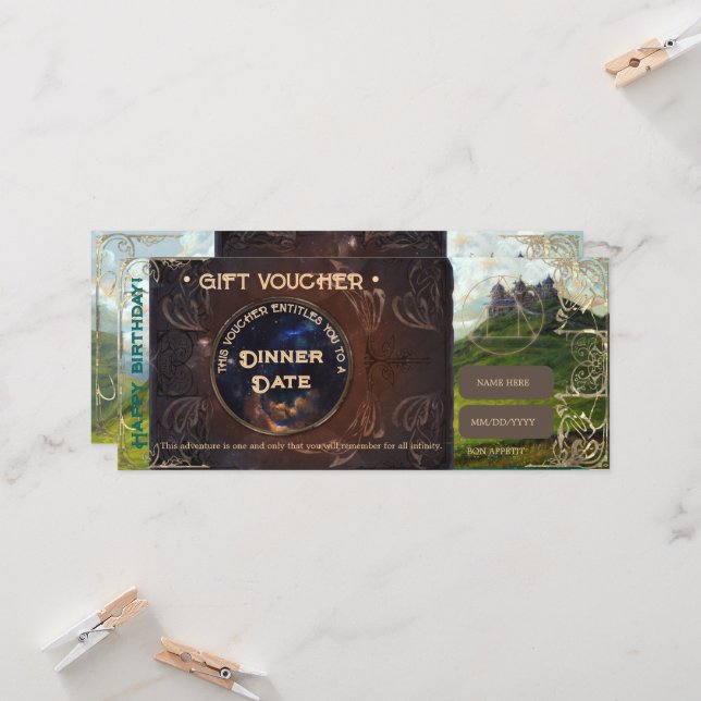 Fantasy paisagem vintage vale presente romântico (Frente/Verso In Situ)