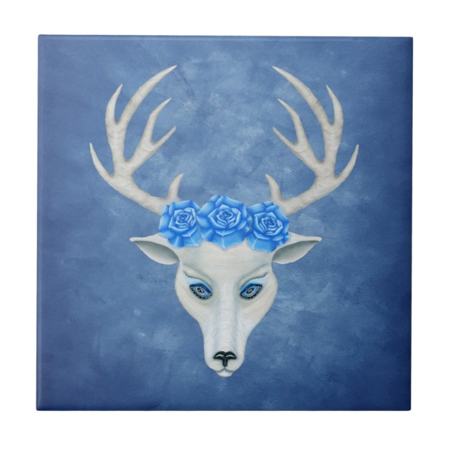 Fantasy White Head of a Deer Antlers Rosa Blue (Frente)