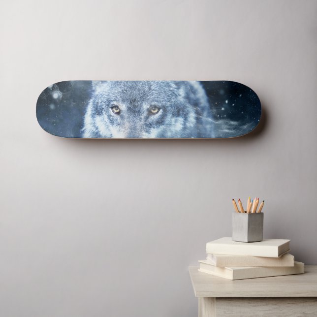 Fantasy Wolf Eyes no Space Skate Deck and Wall Art (Arte de parede (Horz))