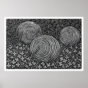 Fardos de Feno e Trevo Grande Impressão Linocut