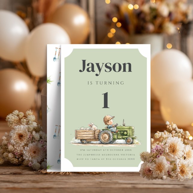 Farm Tractor Birthday Invitation | Barnyard Animal (Criador carregado)