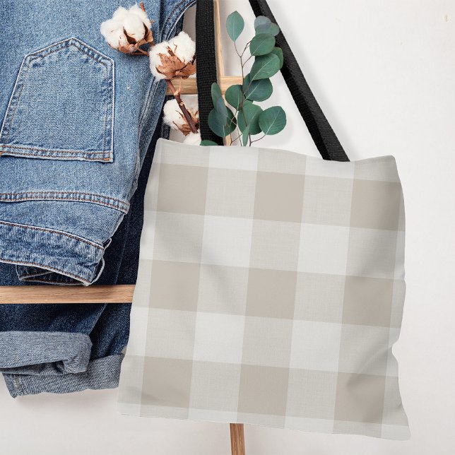 Farmhouse Beige Buffalo Check Tote Bag (Criador carregado)