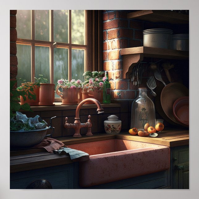 Farmhouse Kitchen Impressão 12X12 (Frente)