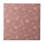 Farmhouse Pink Maut Floral Azulejo Cerâmico<br><div class="desc">Flores e folhas brancas desenhadas pela mão num campo de fundo agrícola rosa/mauve. 100% de satisfação do cliente com o "Zazzle" todos os dias.</div>