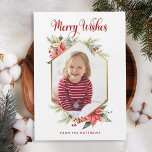 Farmhouse Poinsettia Rustic Christmas Photo Card<br><div class="desc">From the Farmhouse Poinsettia Christmas & Holiday Collection: Rustic Hexagon Framed Photo Holiday Christmas card, with Beautiful Bouncy Calligraphy Script Font "Merry Wishes" Holiday Greeting, and Personalized Family Name. Easily Add your family photograph and text to this gorgeous Magnetic Christmas Card Template. In 4 different colorway options, this option features...</div>