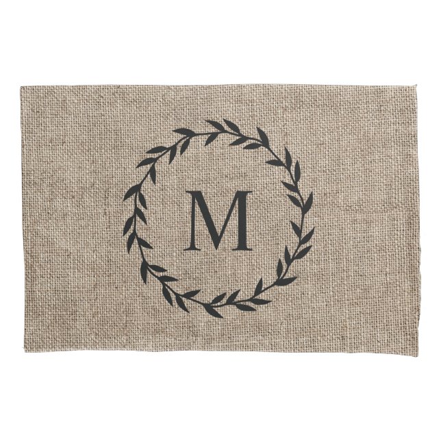 Farmhouse Russo Burlap Laurel Wreath Monograma (Frente)