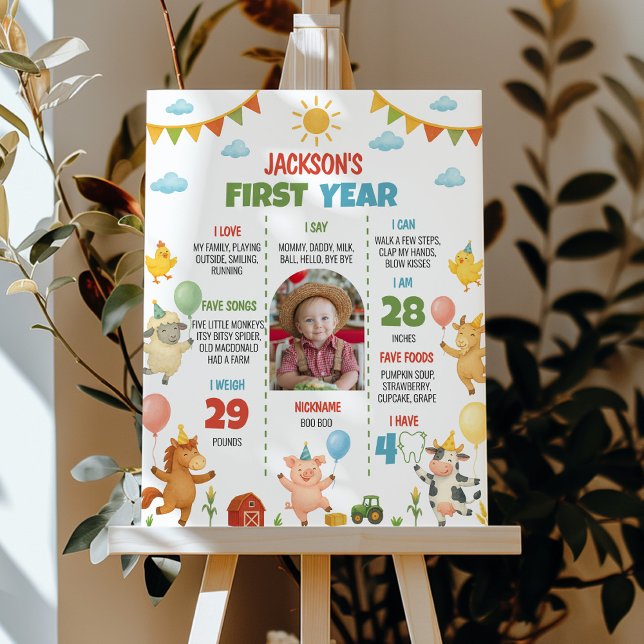 Farmyard Animal First Year Photo Milestone Poster (Criador carregado)