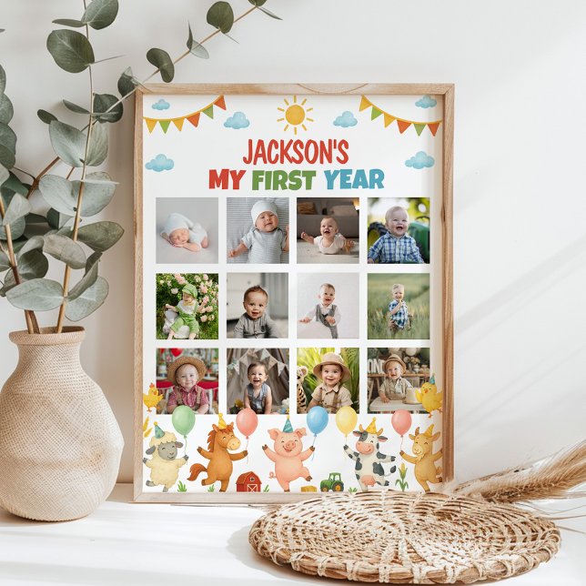 Farmyard Animals First Year Photo Milestone Poster (Criador carregado)