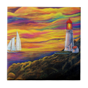Farol ao sol com veleiro
