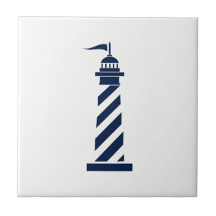 Farol azul no azulejo branco