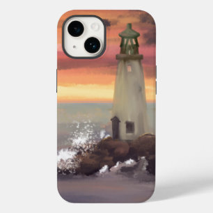 Farol Costeiro Com Céu Cor-De-Rosa E Laranja