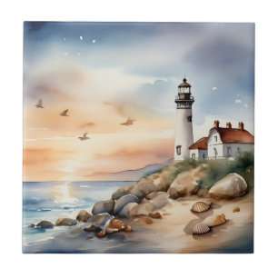 Farol de Aquarela Costeira Tranquilo