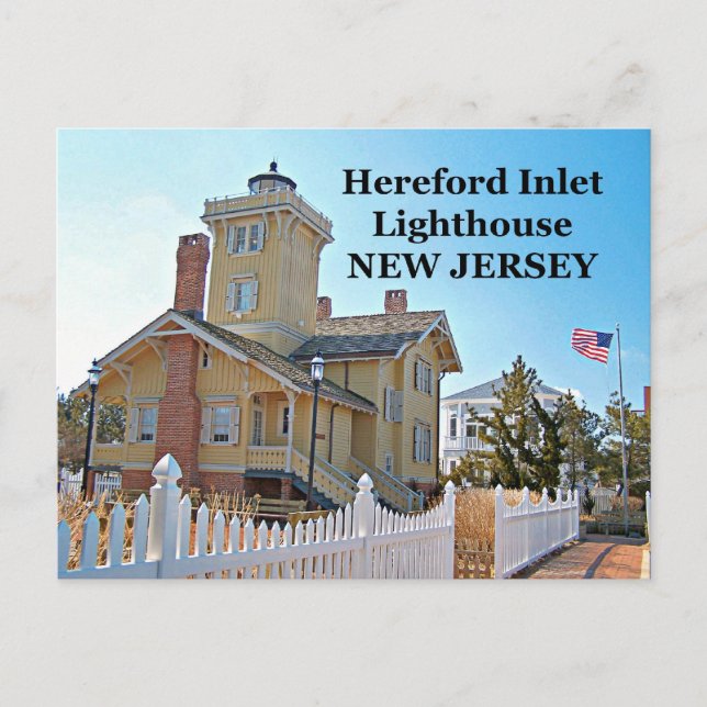 Farol de Hereford Inlet, cartão postal de Nova Jer (Frente)