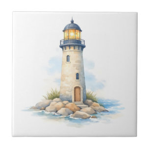 Farol em aquarela sobre as rochas