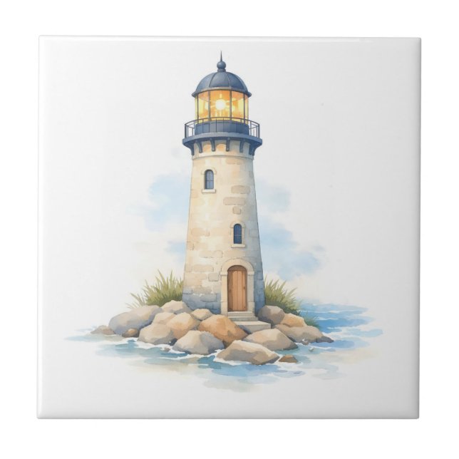 Farol em aquarela sobre as rochas (Frente)