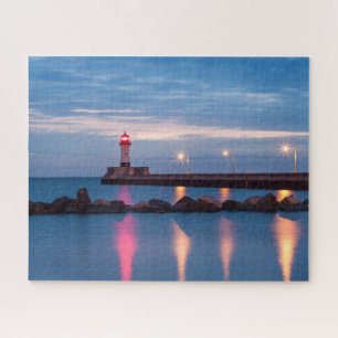Farol na quebra-cabeça de fotografias do nascer d