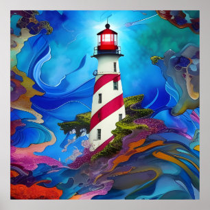 Farol num Poster de tempestade