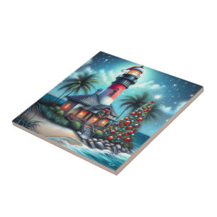 Farol Tropical de Natal Whimsical Vermelho Teal
