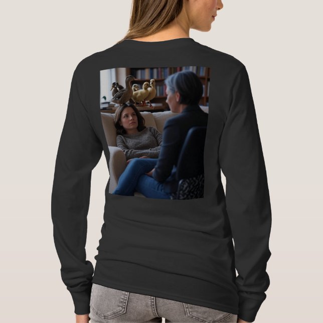 Fascinação Com Patos mulheres camisa preta longa b (Verso)