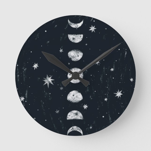 Fases da Lua Relógio de Parede Acrílica (Frente)
