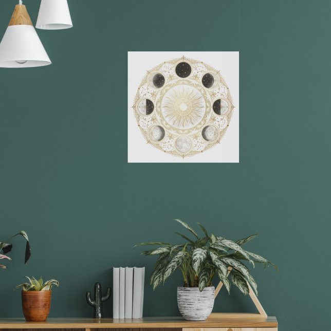 Fases da Lua Sol Mandala Arte Impressão | Parede C (Sala de Estar 1)
