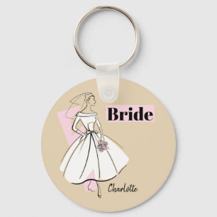 Fashion Bride Neutral Bride Name chaveiro round
