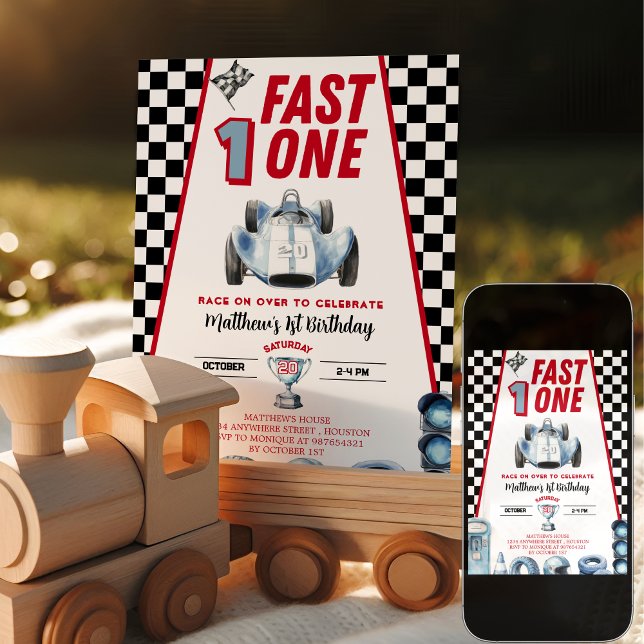 Fast One 1º aniversário Menino Convite Carro de Co (Criador carregado)