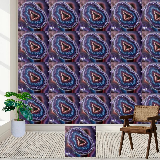 Fatia de Geodo de Ametist Branco e Azul Roxo (Vibrant Purple Blue and white Amethyst Geode Slice Ceramic Tile)