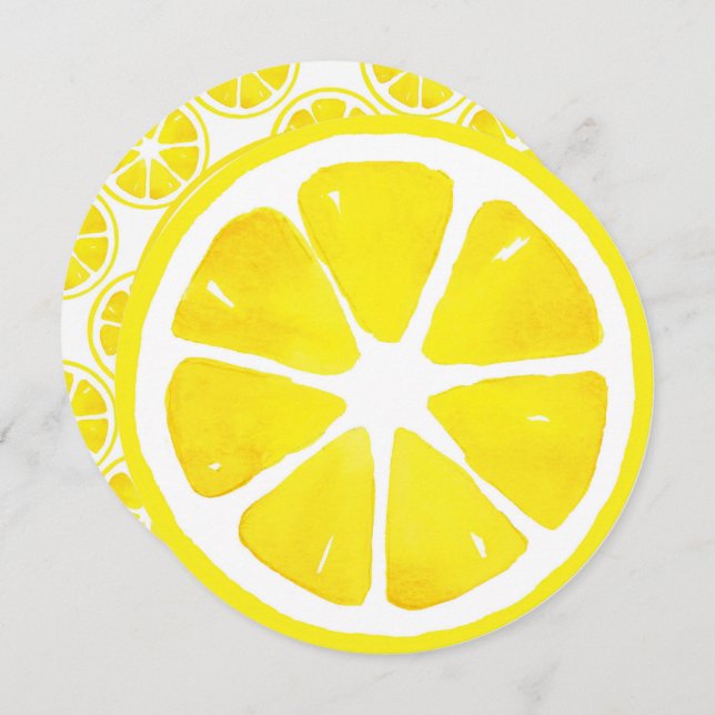 Fatia de Limão de Aquarela e Convite de Padrão (Frente/Verso)