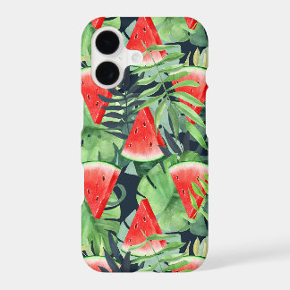 Fatias de melancia com folhas tropicais