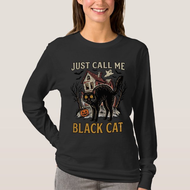 Fato de Gata Preta Casa Assombrada Camisa Divertid (Frente)