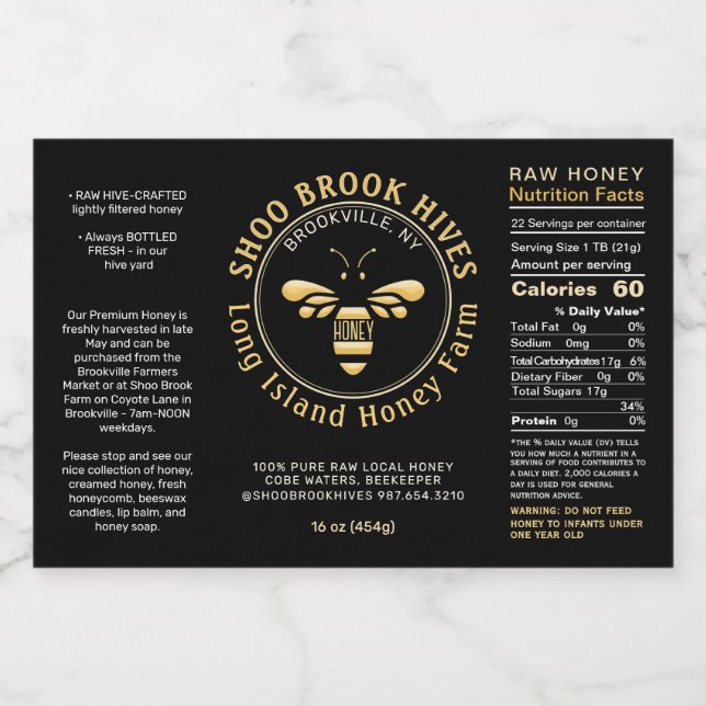 Fatos Nutricionais do Rótulo de Jar de Mel à prova (Rótulo Único)