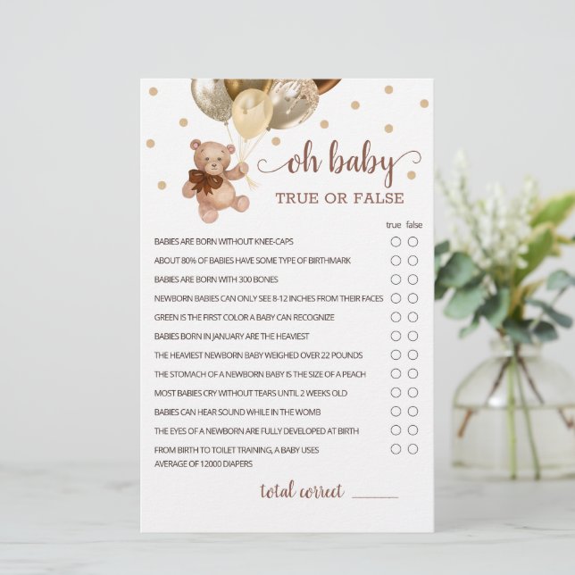 Fatos Verdadeiros Ou Falsos Chá de fraldas De Jogo (Em pé/Frente)