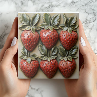 Faux 3D Strawberry Vintage Ceramic Tile Print